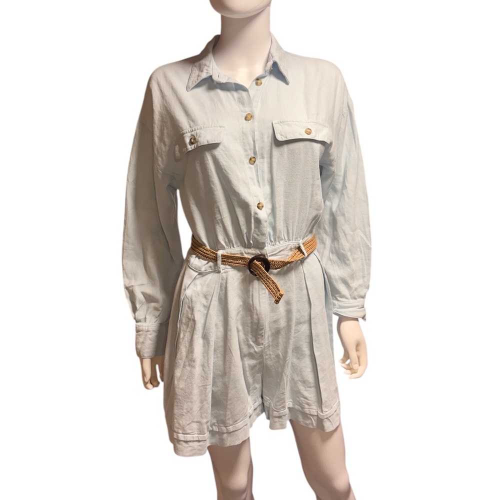 Zara Light Blue Linen Blend Belted romper - size small - Picture 8 of 10